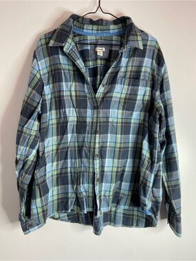 L.L. Bean Women’s Green and Blue Plaid Button-Down Shirt Flannel